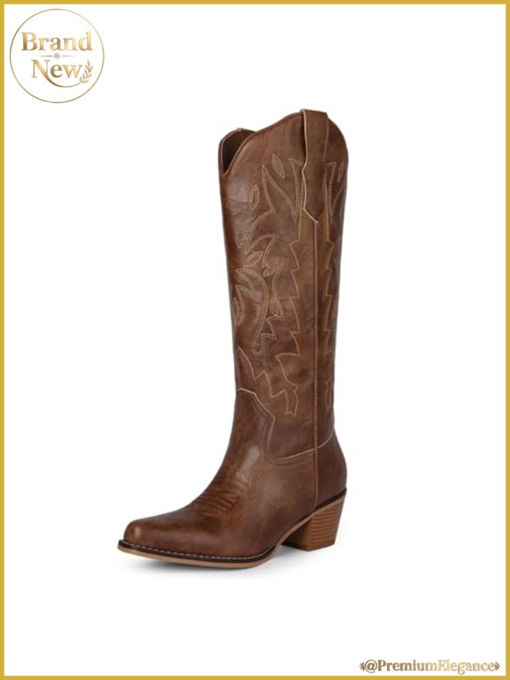 Women's Pointed Toe Chunky Heel Cowgirl Boots with Embroidery